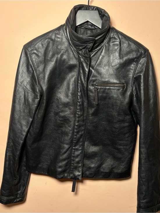Armani Jeans Jackets & Blazers - Vintage Armani Jeans Black Leather Moto Jacket Made in Italy I 38 US 4